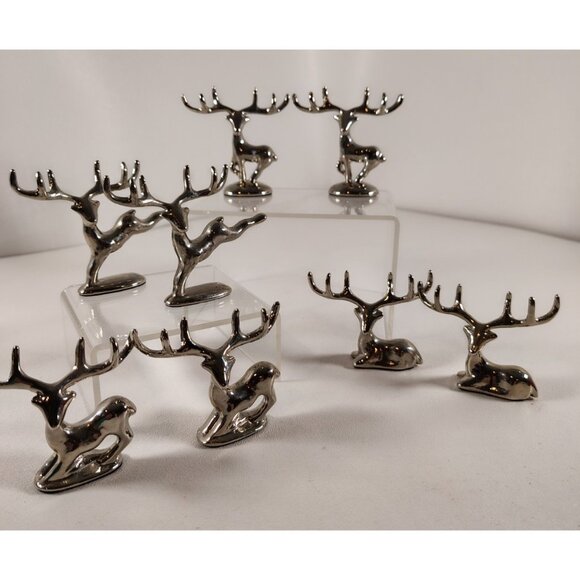 POTTERY BARN *SET OF 8* PRANCING REINDEER SILVER PLACECARD HOLDERS - Picture 2 of 8